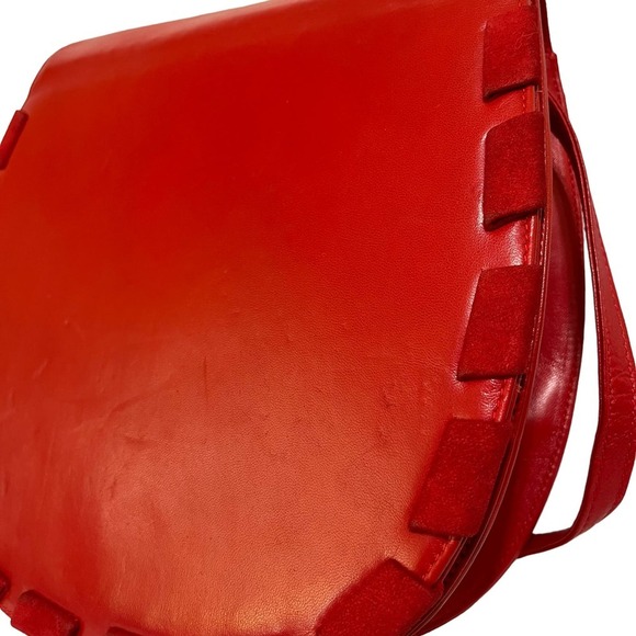 Valentino Garavani Vintage Red Leather Suede Whipstitch Luxury Saddle Bag - Picture 13 of 16